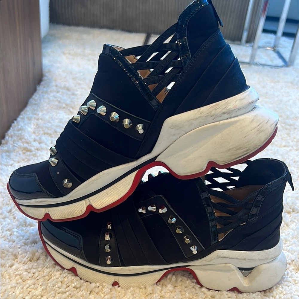 Authentic Christian Louboutin Black and Silver Studded Sneakers - Picture 11 of 11